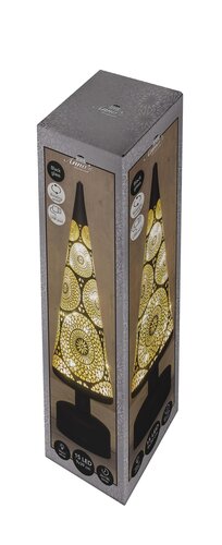 Anna's Collection Kerstboom glas zwart met cirkels - draaifunctie en verlichting - D 9 x H 39 cm - afbeelding 1