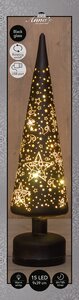 Anna's Collection Kerstboom glas zwart met sterren - draaifunctie en verlichting - D 9 x H 39 cm - afbeelding 3