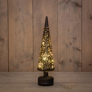 Anna's Collection Kerstboom glas zwart met sterren - draaifunctie en verlichting - D 9 x H 39 cm - afbeelding 2