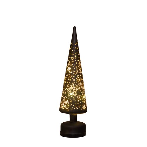 Anna's Collection Kerstboom glas zwart met sterren - draaifunctie en verlichting - D 9 x H 39 cm - afbeelding 4