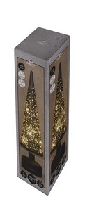 Anna's Collection Kerstboom glas zwart met sterren - draaifunctie en verlichting - D 9 x H 39 cm - afbeelding 1