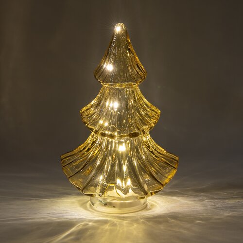 Anna's Collection Kerstboompje glas amber met verlichting - D 15,5 x H 24 cm - afbeelding 3