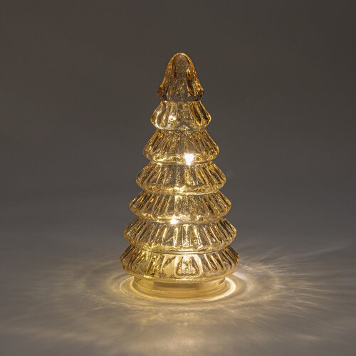 Anna's Collection Kerstboompje glas amber met verlichting - D 9 x H 18,5 cm - afbeelding 3