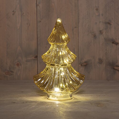 Anna's Collection Kerstboompje glas amber met verlichting - D 15,5 x H 24 cm - afbeelding 2