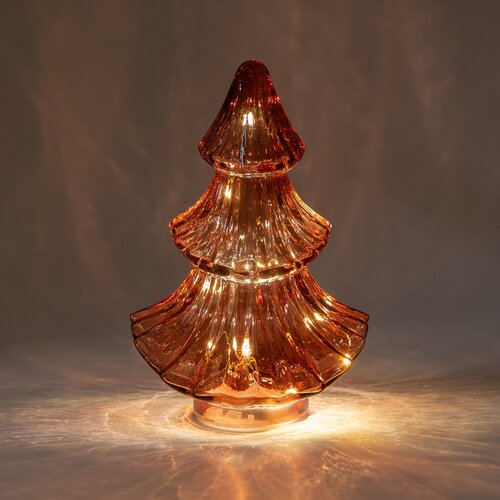 Anna's Collection Kerstboompje glas bordeaux met verlichting - D 15,5 x H 24 cm - afbeelding 3