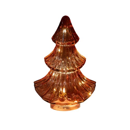 Anna's Collection Kerstboompje glas bordeaux met verlichting - Ø 15,5 x H 24 cm