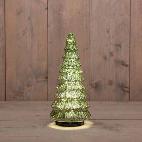 Anna's Collection Kerstboompje glas draaiend LED - D13,3xH30cm Metallic groen - afbeelding 2