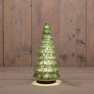 Anna's Collection Kerstboompje glas draaiend LED - D13,3xH30cm Metallic groen - afbeelding 2