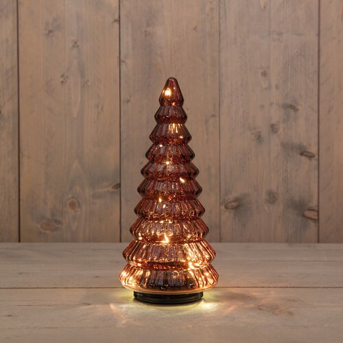 Anna's Collection Kerstboompje glas draaiend LED - D13,3xH30cm Bordeaux - afbeelding 2