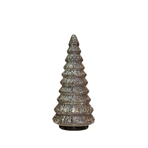 Anna's Collection Kerstboompje glas draaiend LED - D13,3xH30cm Metallic antraciet - afbeelding 1
