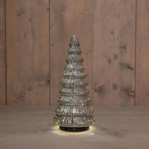 Anna's Collection Kerstboompje glas draaiend LED - D13,3xH30cm Metallic antraciet - afbeelding 2