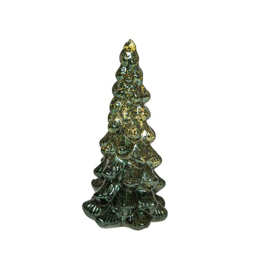 Anna's Collection Kerstboompje glas groen met verlichting - Ø 10 x H 20 cm