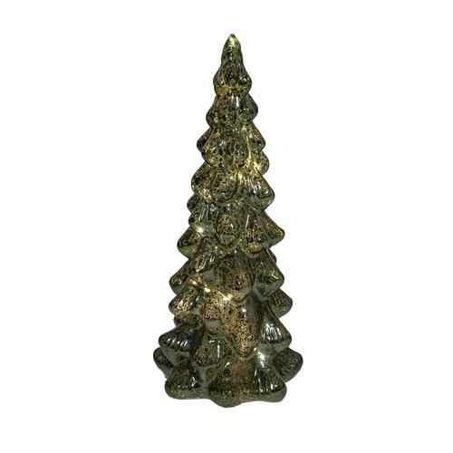 Anna's Collection Kerstboompje glas groen met verlichting - Ø 11 x H 25 cm