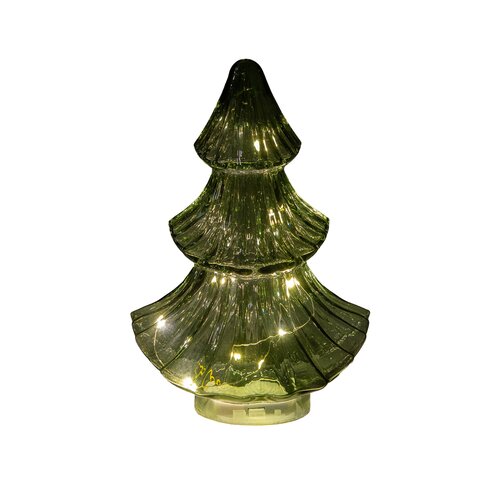 Anna's Collection Kerstboompje glas groen met verlichting - Ø 15,5 x H 24 cm