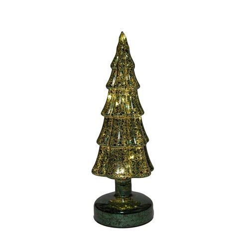 Anna's Collection Kerstboompje glas groen met verlichting - Ø 9,5 x H 27,5 cm