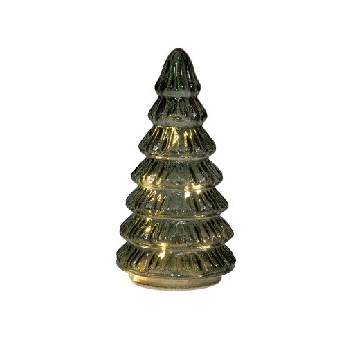 Anna's Collection Kerstboompje glas groen met verlichting - Ø 9 x H 18,5 cm