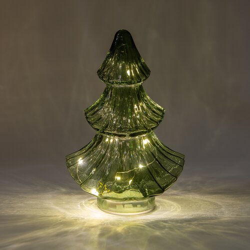 Anna's Collection Kerstboompje glas groen met verlichting - D 15,5 x H 24 cm - afbeelding 3