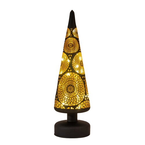 Anna's Collection Kerstboompje glas Marrakech zwart met verlichting - Ø 9 x H 30 cm