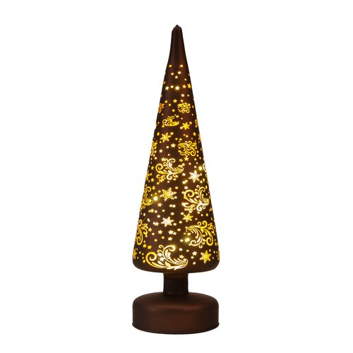 Anna's Collection Kerstboompje glas met sterren bruin met verlichting - Ø 9 x H 30 cm