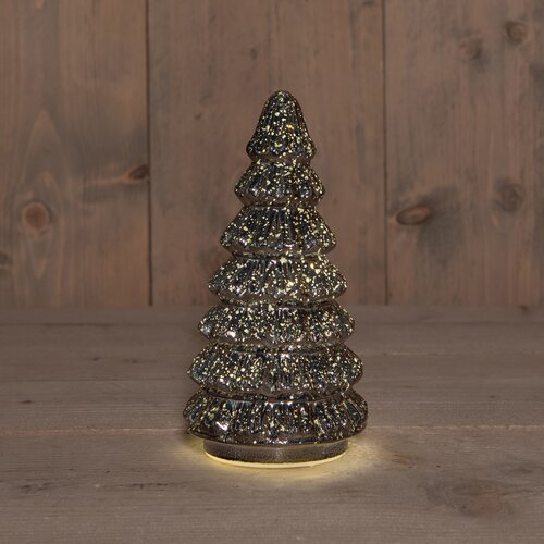 Anna's Collection Kerstboompje glas metallic antraciet met verlichting - D 9,5 x H 18,5 cm - afbeelding 2