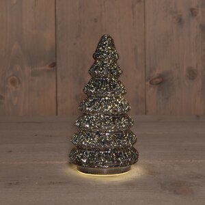 Anna's Collection Kerstboompje glas metallic antraciet met verlichting - D 9,5 x H 18,5 cm - afbeelding 2