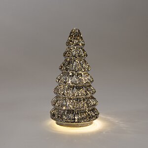 Anna's Collection Kerstboompje glas metallic antraciet met verlichting - D 9,5 x H 18,5 cm - afbeelding 3