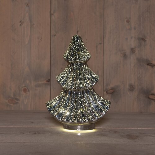 Anna's Collection Kerstboompje glas metallic antraciet met verlichting - D 15,5 x H 24 cm - afbeelding 2