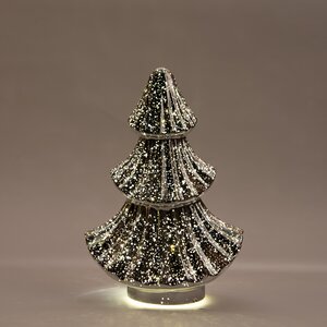 Anna's Collection Kerstboompje glas metallic antraciet met verlichting - D 15,5 x H 24 cm - afbeelding 3