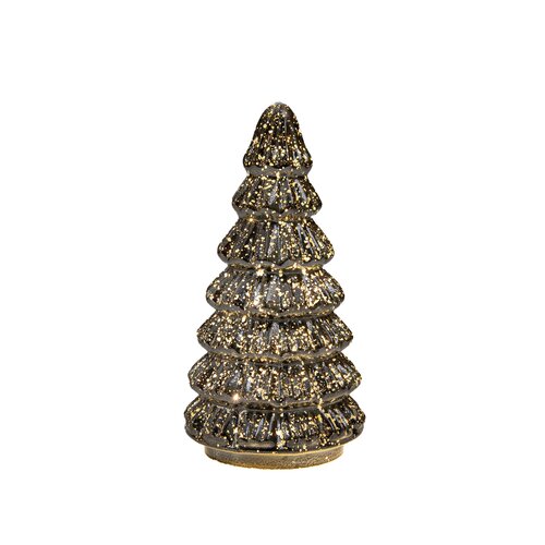Anna's Collection Kerstboompje glas metallic antraciet met verlichting - Ø 9,5 x H 18,5 cm
