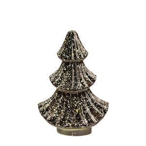 Anna's Collection Kerstboompje glas metallic antraciet met verlichting - D 15,5 x H 24 cm - afbeelding 1