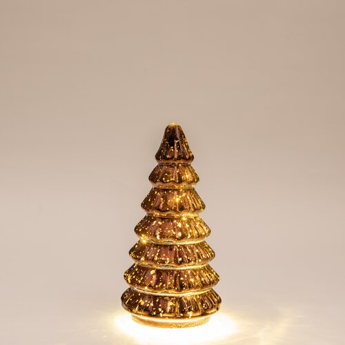 Anna's Collection Kerstboompje glas metallic brons met verlichting - Ø 9,5 x H 18,5 cm