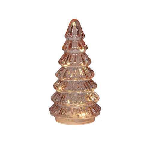 Anna's Collection Kerstboompje glas roze met verlichting - Ø 9 x H 18,5 cm