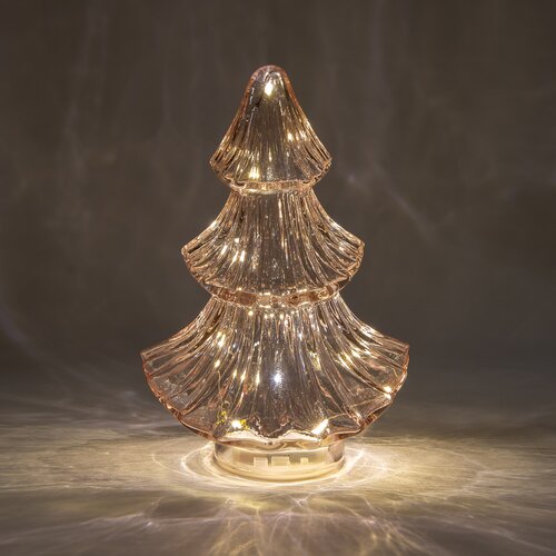 Anna's Collection Kerstboompje glas roze met verlichting - D 15,5 x H 24 cm - afbeelding 3