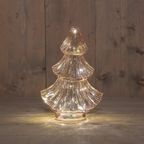 Anna's Collection Kerstboompje glas roze met verlichting - D 15,5 x H 24 cm - afbeelding 2