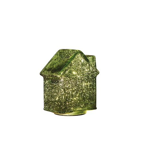 Anna's Collection Kersthuisje glas LED - Metallic groen - afbeelding 1