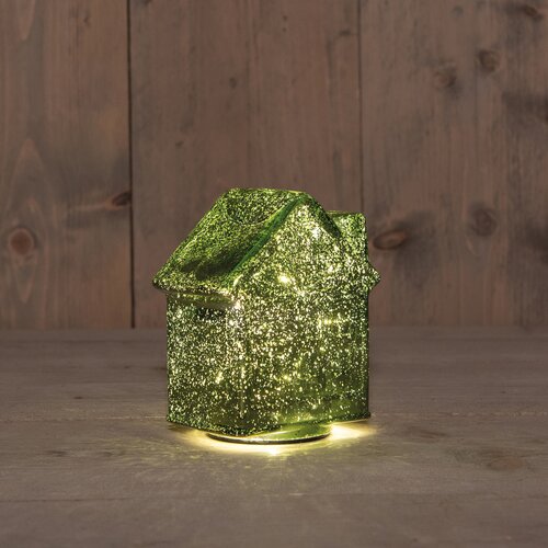 Anna's Collection Kersthuisje glas LED - Metallic groen - afbeelding 2