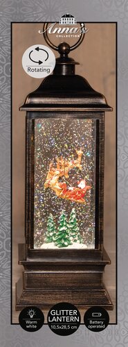 Anna's Collection Lantaarn rendier draaiend - B10,5xH28,5cm Zwart met goud - afbeelding 3
