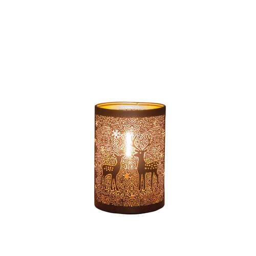 Anna's Collection Lantaarn rendieren LED - B8,5xH13cm Zwart met goud - afbeelding 1