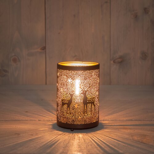 Anna's Collection Lantaarn rendieren LED - B8,5xH13cm Zwart met goud - afbeelding 2