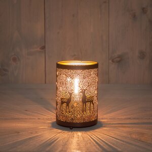 Anna's Collection Lantaarn rendieren LED - B8,5xH13cm Zwart met goud - afbeelding 2