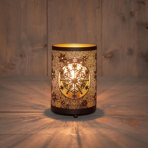 Anna's Collection Lantaarn sneeuwvlokken LED - B10,5xH16cm Zwart met goud - afbeelding 2