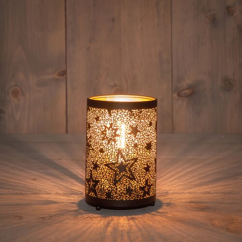 Anna's Collection Lantaarn sterren LED - B8,5xH13cm Zwart met goud - afbeelding 2