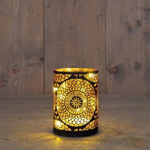 Anna's Collection LED-cilinder glas cirkelmotief - H12xD9cm Zwart - afbeelding 3