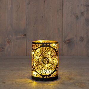 Anna's Collection LED-cilinder glas cirkelmotief - H12xD9cm Zwart - afbeelding 3