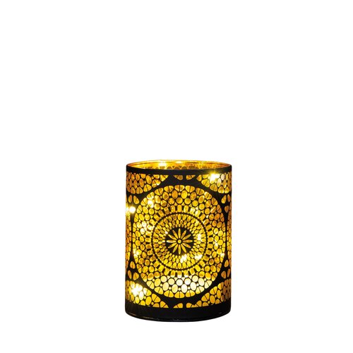 Anna's Collection LED-cilinder glas cirkelmotief - H12xD9cm Zwart - afbeelding 4
