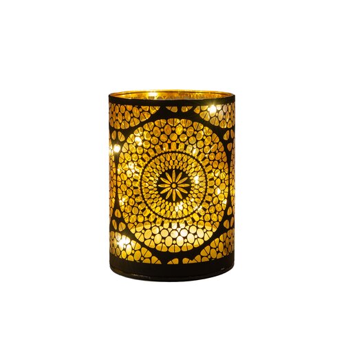 Anna's Collection LED-cilinder glas cirkelmotief - H12xD9cm Zwart - afbeelding 1