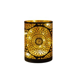 Anna's Collection LED-cilinder glas cirkelmotief - H12xD9cm Zwart - afbeelding 1