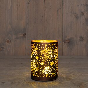 Anna's Collection LED-cilinder glas - H12xD9cm Bruin - afbeelding 3