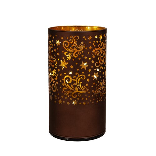 Anna's Collection LED-cilinder glas - H12xD9cm Bruin - afbeelding 1