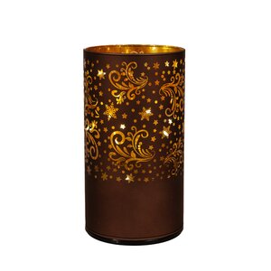 Anna's Collection LED-cilinder glas - H12xD9cm Bruin - afbeelding 1